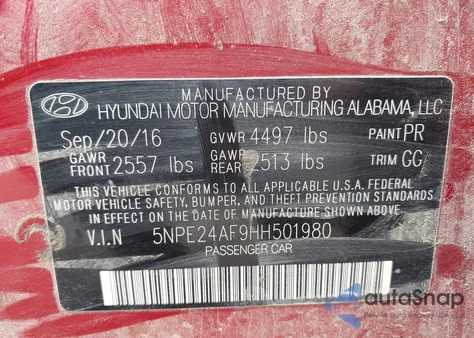 2017 Hyundai Sonata z USA, uszkodzony, nr VIN 5NPE24AF9HH501980